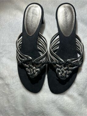 Enzo Angiolini Black & Silver Braided Slide Heels